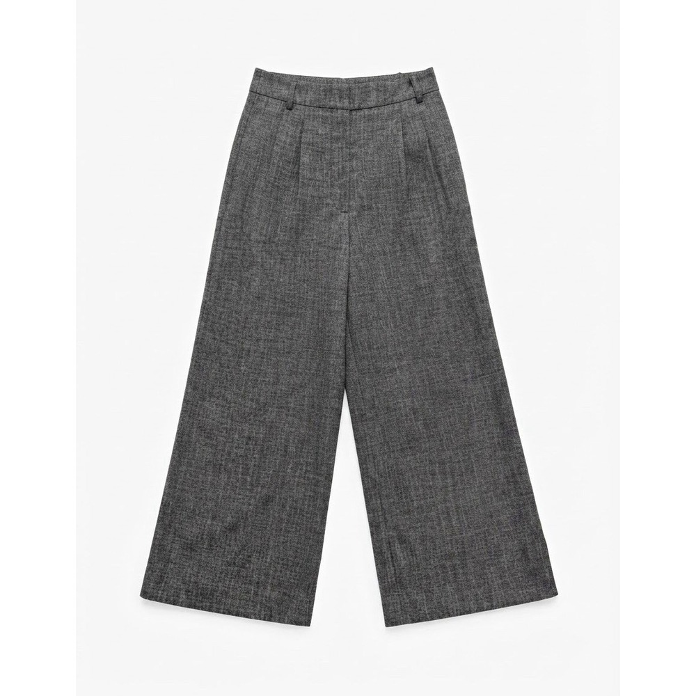 Worthington Womens Size 2 Gray Wide Leg Pleated Tweed Dress Pants Pockets Zip